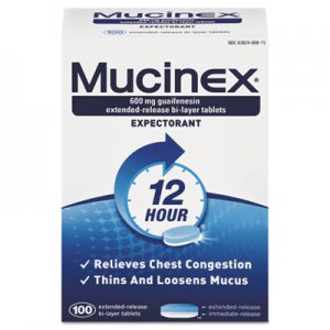 Mucinex Expectorant Regular Strength, 100 Tablets/Box, 12 Box/Carton RAC00815 63824-00815