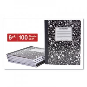 Universal Composition Book, Medium/College Rule, Black Marble, 9.75 x 7.5, 100 Sheets, 6/Pack UNV20946