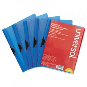 Universal Plastic Report Cover w/Clip, Letter, Holds 30 Pages, Clear/Blue, 5/PK UNV20525
