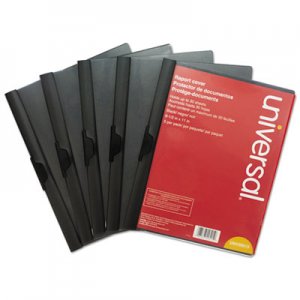Universal Plastic Report Cover w/Clip, Letter, Holds 30 Pages, Clear/Black, 5/PK UNV20515