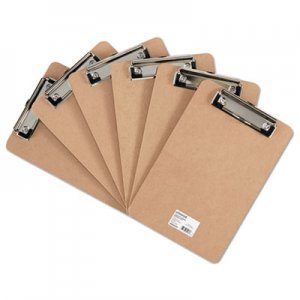 Universal Hardboard Clipboard with Low-Profile Clip, 1/2" Capacity, 6 x 9, Brown, 6/Pk UNV05561