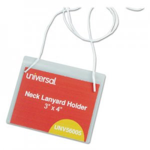 Universal Clear Badge Holders w/Neck Lanyards, 3 x 4, White Inserts, 100/Box UNV56005