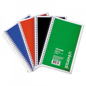 Universal Wirebound Notebook, 3 Subjects, Medium/College Rule, Assorted Color Covers, 9.5 x 6, 120 Sheets, 4/Pack UNV66414