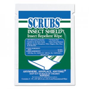 SCRUBS Insect Shield Insect Repellent Wipes, 8 x 10, White, 100/Carton ITW91401 91401