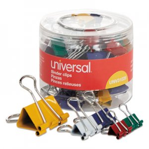Universal Binder Clips in Dispenser Tub, Assorted Sizes and Colors, 30/Pack UNV31026