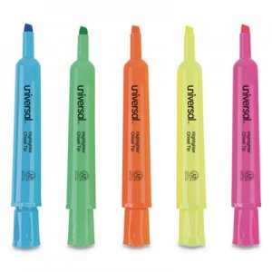 Universal Desk Highlighters, Chisel Tip, Assorted Colors, Dozen UNV08867