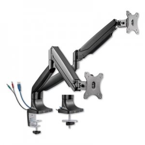Alera Heavy-Duty Articulating Dual Monitor Arm w/USB & Audio Port, up to 32", Black ALEAEMA2H