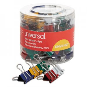 Universal Binder Clips in Dispenser Tub, Mini, Assorted Colors, 60/Pack UNV31027