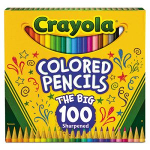 Crayola Long-Length Colored Pencil Set, 3.3 mm, 2B (#1), Assorted Lead/Barrel Colors, 100/Pack CYO688100 688100