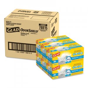 Glad OdorShield Medium, Quick-Tie Trash Bags, 8 gal, .57 mil, White, 26/Box, 6 BX/CT CLO78815CT 78815