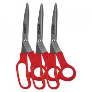 Universal General Purpose Stainless Steel Scissors, 7.75" Long, 3" Cut Length, Red Offset Handles, 3/Pack UNV92019