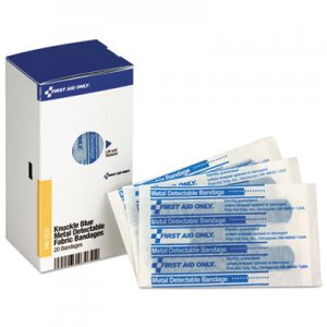 First Aid Only SmartCompliance Blue Metal Detectable Bandages, Knuckle, 1 x 3, 20/Box FAOFAE3030 FAE-3030