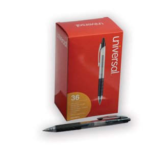 Universal Comfort Grip Retractable Gel Pen, 0.7mm, Black Ink, Clear/Black Barrel, 36/Pack UNV39910
