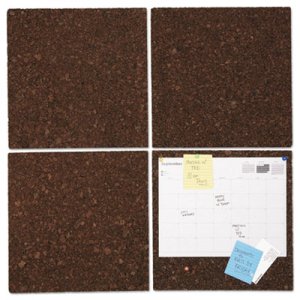 Universal Cork Tile Panels, Dark Brown, 12 x 12, 4/Pack UNV43403