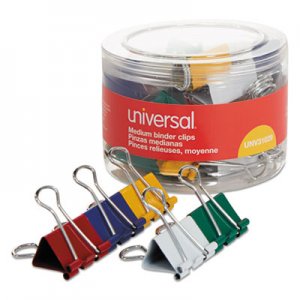 Universal Binder Clips in Dispenser Tub, Medium, Assorted Colors, 24/Pack UNV31029