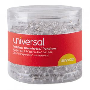 Universal Clear Push Pins, Plastic, 3/8", 400/Pack UNV31306