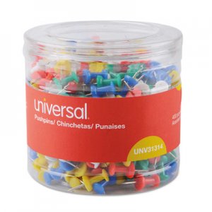 Universal Colored Push Pins, Plastic, Assorted, 3/8", 400/Pack UNV31314