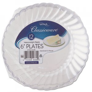 WNA Classicware Plastic Plates, 6" Dia., Clear, 12 Plates/Pack, 15 Packs/Carton WNARSCW61512 RSCW61512