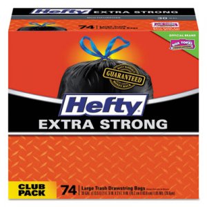 Hefty Ultra Strong Tall Kitchen and Trash Bags, 30 gal, 1.1 mil, 30" x 33", Black, 74/Box PCTE85274