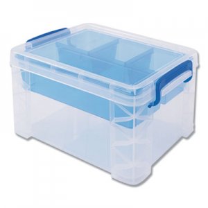 Advantus Super Stacker Divided Storage Box, 5 Sections, 7.5" x 10.13" x 6.5", Clear/Blue AVT37375 37375