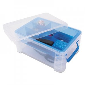 Advantus Super Stacker Divided Storage Box, 6 Sections, 10.38" x 14.25" x 6.5", Clear/Blue AVT37371 37371