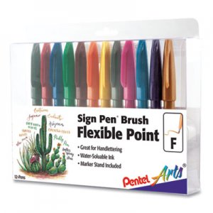 Pentel Arts Sign Pen Brush Flexible Point Marker Pen, Assorted, 12/Pack PENSES15CPC12 SES15CPC12