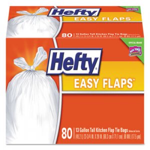 Hefty Easy Flaps Trash Bags, 13 gal, 0.8 mil, 23.75" x 28", White, 80/Box PCTE84563 E84563