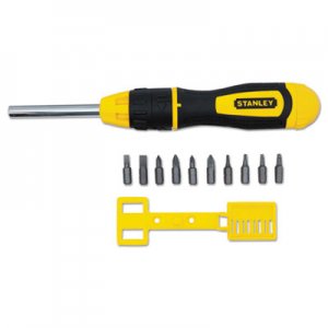Stanley Tools 3 inch Multi-Bit Ratcheting Screwdriver, 10 Bits, Black/Yellow BOS68010 68-010