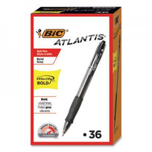 BIC Velocity Atlantis Bold Retractable Ballpoint Pen Value Pack, 1.6 mm, Black Ink and Barrel, 36/Pack BICVLGB361BK VLGB361
