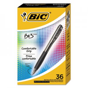 BIC BU3 Retractable Ballpoint Pen, Medium 1 mm, Black Ink/Barrel, 36/Pack BICBU3361BK BU3361-BLK