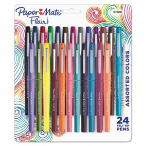 Paper Mate Limited Edition Point Guard Flair Stick Porous Point Pen, Medium 0.7mm, Tropical Ink/Barrel, 24/Set PAP1978998