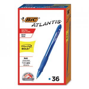 BIC Velocity Atlantis Bold Retractable Ballpoint Pen Value Pack, 1.6 mm, Blue Ink and Barrel, 36/Pack BICVLGB361BE VLGB361