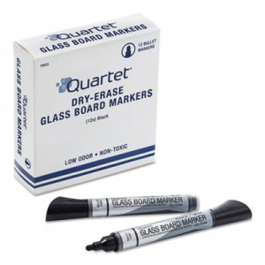 Quartet Premium Glass Board Dry Erase Marker, Broad Bullet Tip, Black, Dozen QRT79553 79553