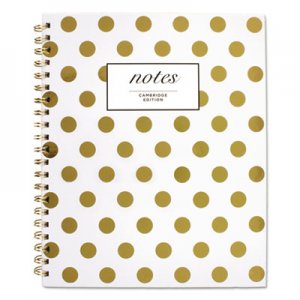 Cambridge Gold Dots Hardcover Notebook, 1 Subject, Wide/Legal Rule, White/Gold Dots Cover, 11 x 8.88, 80 Sheets