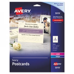 Avery Postcards for Inkjet/Laser Printers, 4 1/4 x 5 1/2, Ivory, 4/Sheet, 100/Box AVE5919 05919