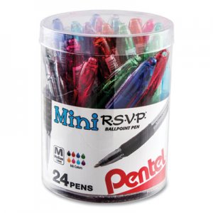 Pentel R.S.V.P. Mini Stick Ballpoint Pen, Medium 1mm, Assorted Ink/Barrel, 24/Pack PENBK91MN24M BK91MN24M