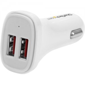 StarTech.com Dual Port USB Car Charger - White - High Power 24W/4.8A - 2 Port USB Car Charger USB2PCARWHS