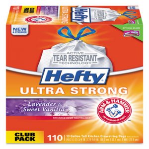 Hefty Ultra Strong Scented Tall White Kitchen Bags, 13 gal, 0.9 mil, 23.75" x 24.88", White, 110
