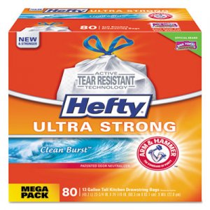 Hefty Ultra Strong Scented Tall White Kitchen Bags, 13 gal, 0.9 mil, 23.75" x 24.88", White, 80