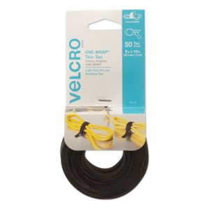 VELCRO Brand ONE-WRAP Pre-Cut Thin Ties, 0.5" x 8", Black, 50/Pack VEK95172 95172