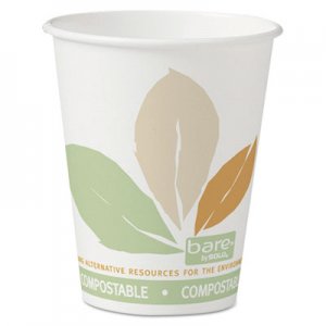 Dart Bare by Solo Eco-Forward PLA Paper Hot Cups, 8 oz, Leaf Design,50/Bag,20 Bags/Ct SCC378PLABB
