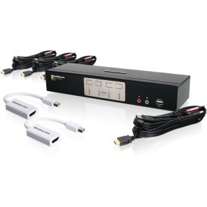Iogear 4-Port HDMI KVMP with MiniDisplayPort Adapters Bundle GCS1794MDPKIT GCS1794