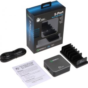 SIIG 5-Port Smart USB Charger plus Organizer Bundle with QC3.0 & Type-C - Black AC-PW1714-S1