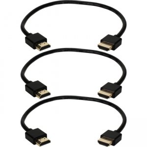 QVS 1.5ft 3-Pack High Speed HDMI UltraHD 4K with Ethernet Thin Flexible Black Cables HDT-1.5F-3PK