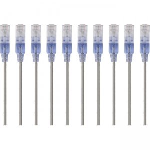 Monoprice 10-Pack, SlimRun Cat6A Ethernet Network Patch Cable, 10ft Gray 15167