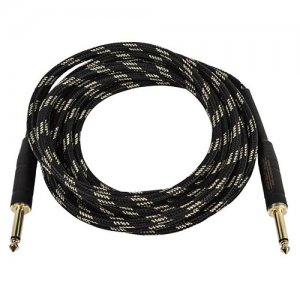 Monoprice 20ft Cloth Series 1/4 inch TS Male 20AWG Instrument Cable - Black & Gold 601420