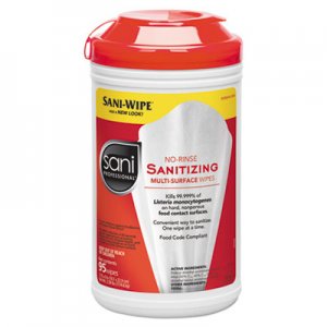 Sani Professional No-Rinse Sanitizing Multi-Surface Wipes, White, 95/Container NICP56784EA P56784