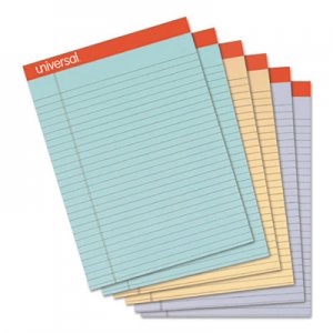 Universal Fashion Colored Perforated Ruled Writing Pads, Wide,8 1/2x11 3/4,50 Sheets,6/PK UNV35878