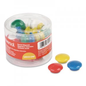 Universal Assorted Magnets, Plastic, 1 1/2" dia, 1 3/8" dia, 3/4 dia, Asst Colors, 30/PK UNV31250