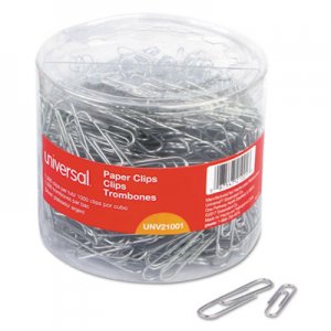 Universal Plastic-Coated Paper Clips, No. 1, Clear/Silver, 1000/Pack UNV21001